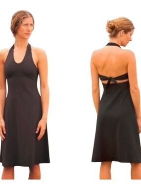 Patagonia Morning Glory Open Back Halter Dress L Black